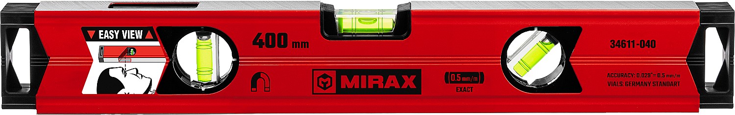 Уровень строительный магнитный MIRAX, 400 мм 34611-040