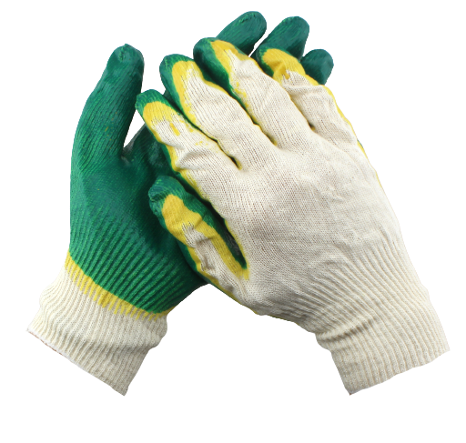 Перчатки х/б, с двойным латексным покрытием, желто-зеленые П150