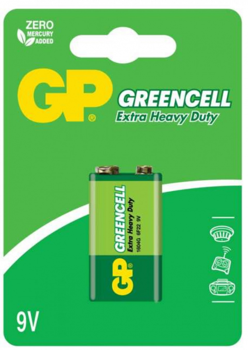 Батарейка, 6F22, 1604G, крона соль1BL GP Greencell